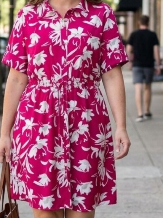 Halston Heritage Dresses & Skirts - Halston Women's Floral Fuschia Shirt Dress With Pockets Size L